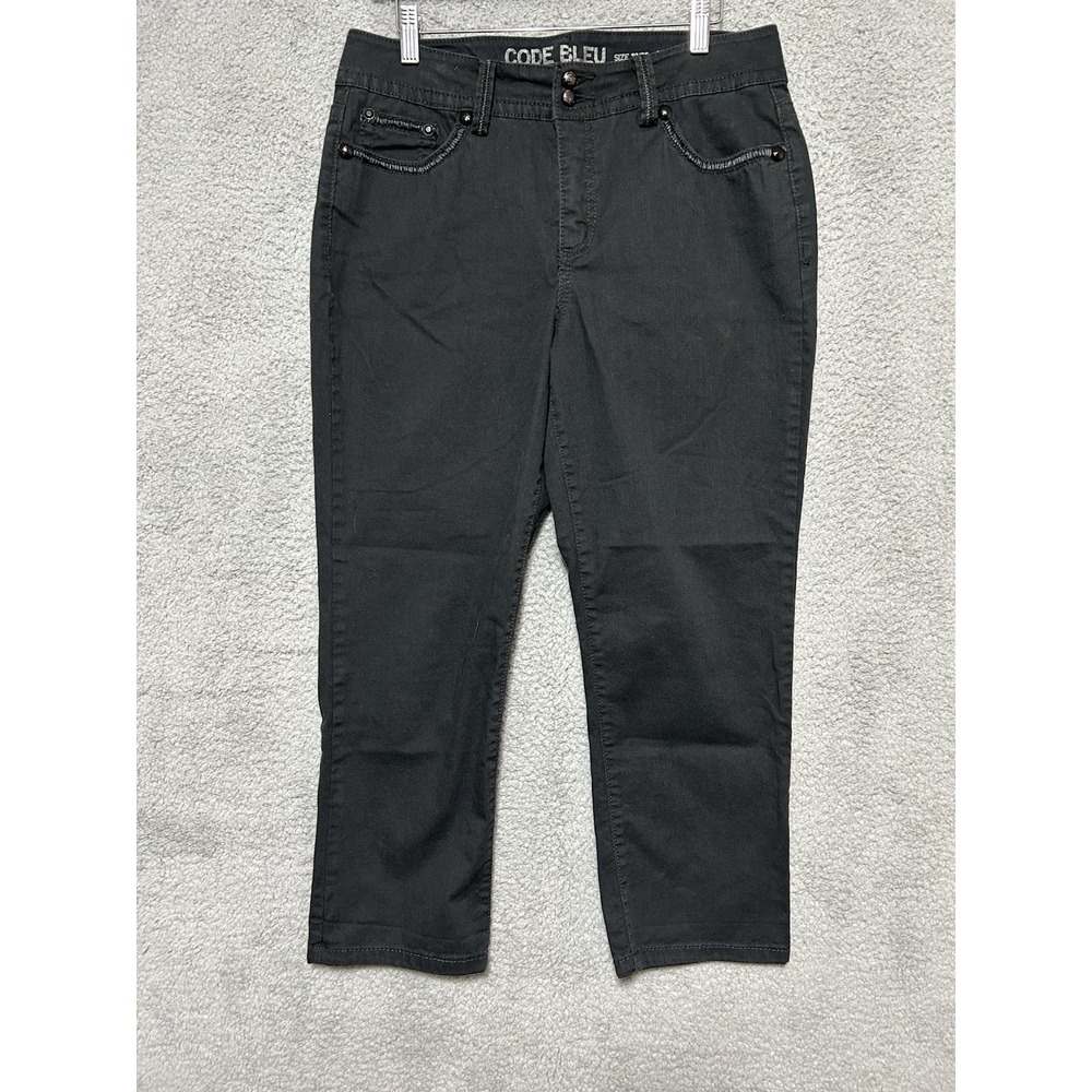 Code Bleu Annette Stretch Denim Capri Jeans Women's Sz 12/25 Embellished Pockets